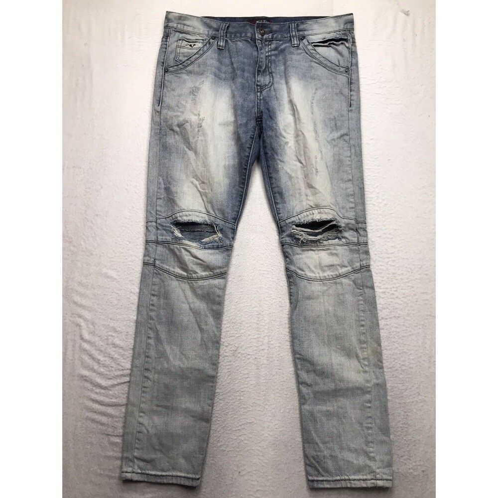 GUESS Slim Moto Jeans Men 33x31 Light Wash Rip Repair Distressing Non Stretch